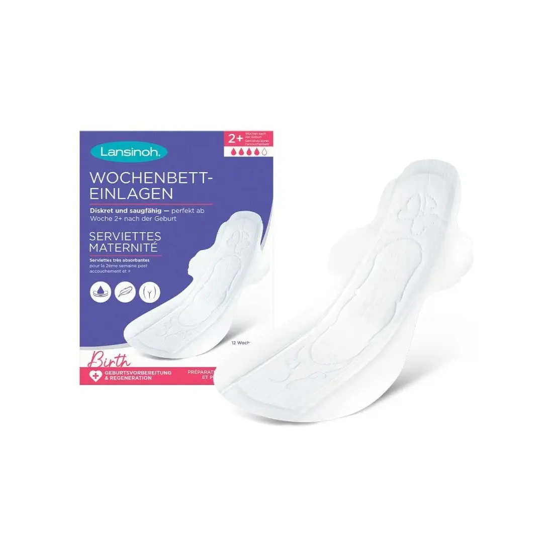 LANSINOH Serviettes Post Partum Extra-Absorbantes M +2 Semaine 12 Unités