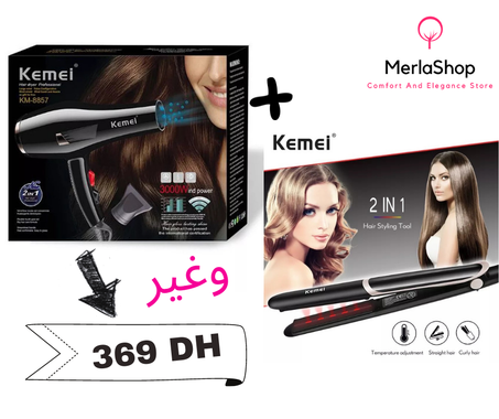 Kemei hair dryer professional + Kemei Professional hair iron