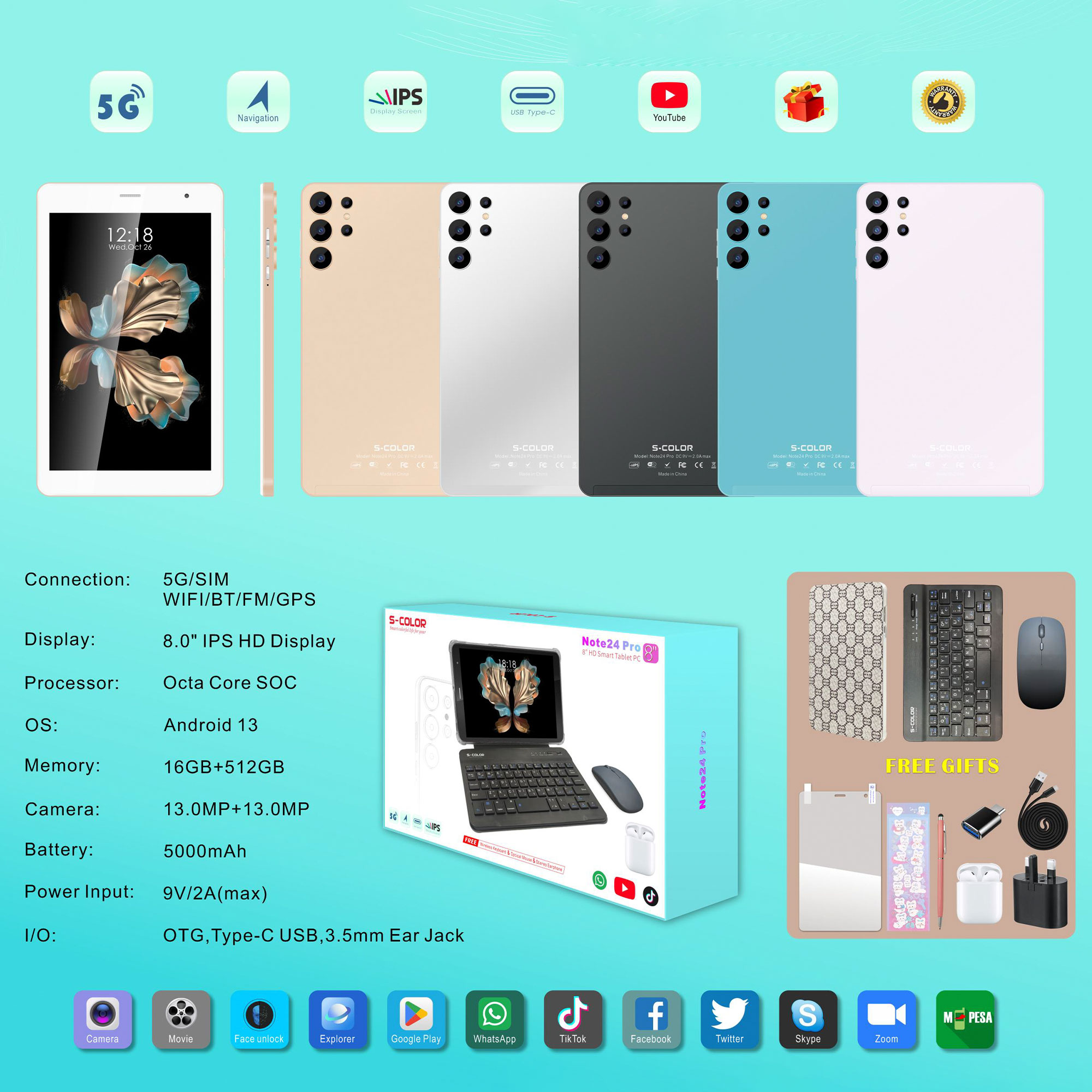 تابلت Note 24 بكيبورد و ماوس بلوتوث + مجموعة هدايا (ضمان 6 اشهر )