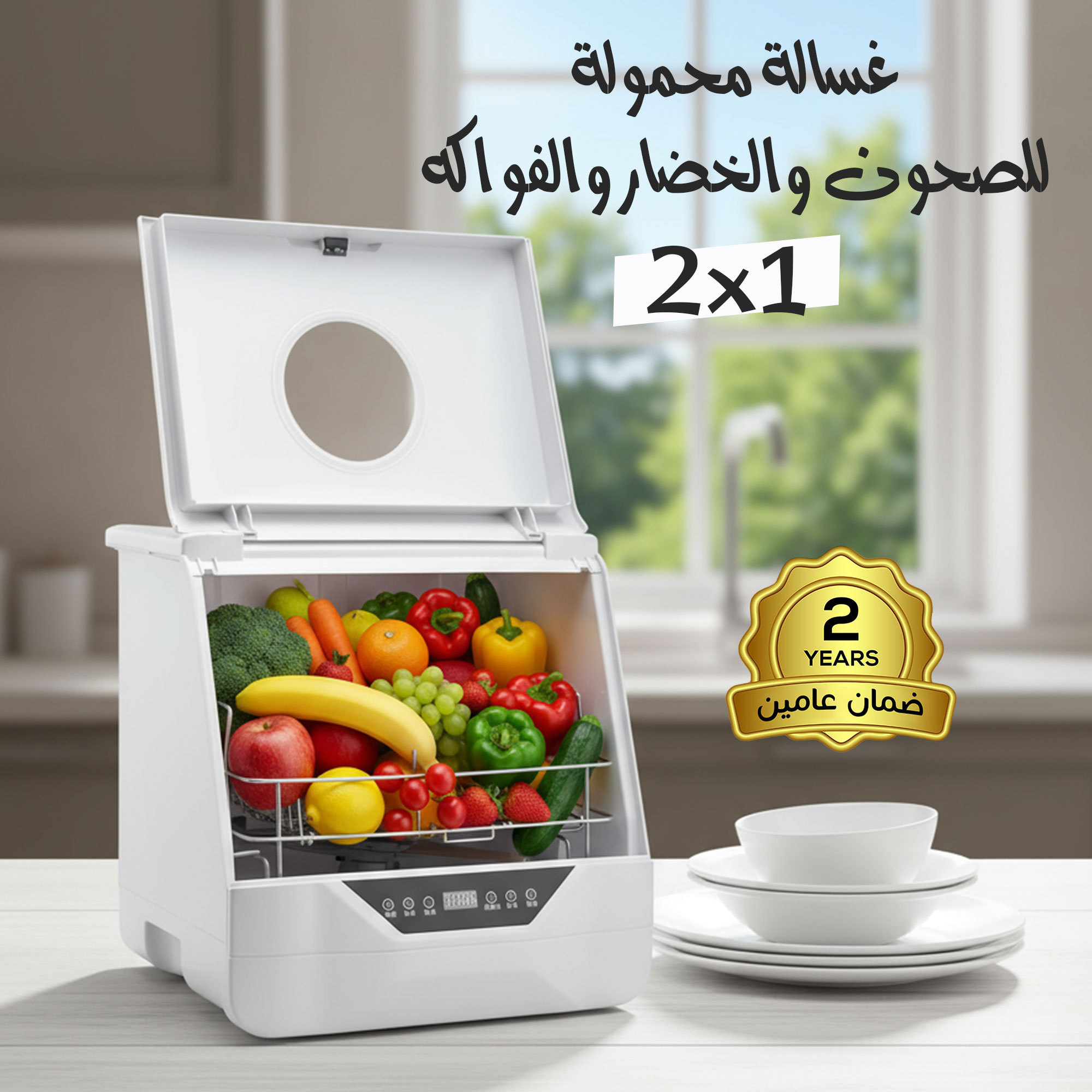 غسالة 2×1 للصحون والخضار والفواكه محمولة  بضمان عامين
