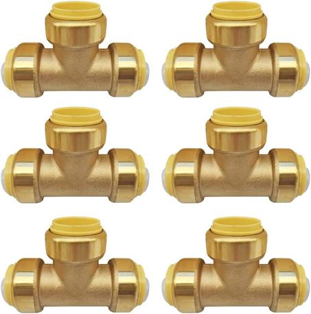 HQMPC Pex Fitting Pex Tee de 1 pulgada, 6 piezas de camiseta de fontanería de ajuste a presión, accesorios de fontanería de empuje para conectar, conectores de tubería de latón para cobre, PE