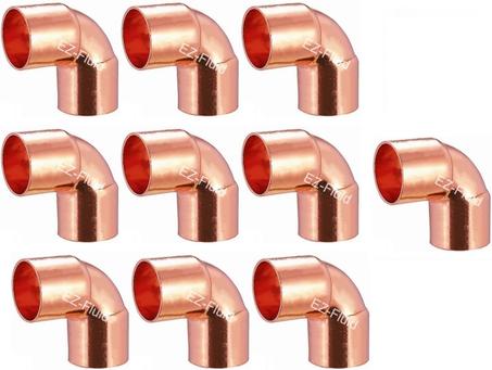 (10) EZ-FLUID 1/2" C X C LF Radio corto cobre 90 grados presión codo presión cobre montaje con conexión de soldadura de sudor para fontanería residencial y comercial.