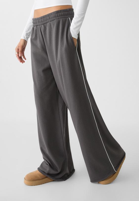 Pantalon molleton jambes larges liseré