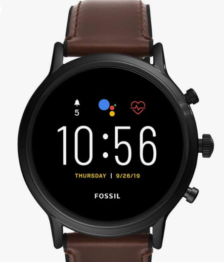 فوسيل ساعة ذكية الجيل الخامس بشاشة لمس من الستانلس ستيل مع مكبر صوت ومعدل ضربات القلب ونظام تحديد المواقع ومدفوعات بدون تلامس واشعارات الهاتف الذكي، عصرية