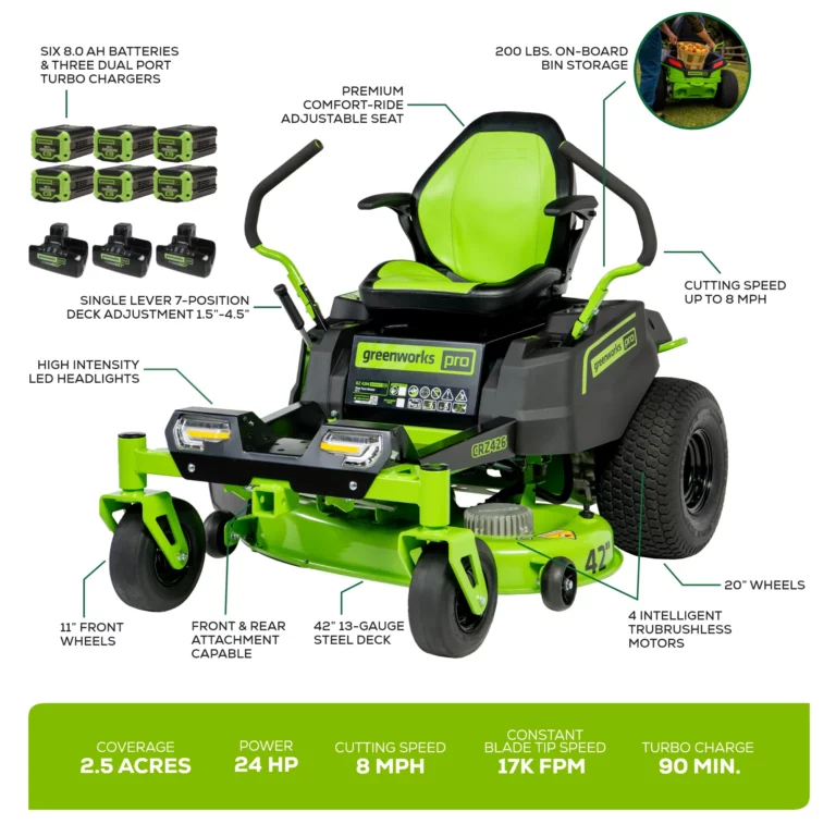 60V 42” CROSSOVERZ ZERO TURN MOWER W/ 4X 8AH BATTERIES & 2X TURBO CHARGERS