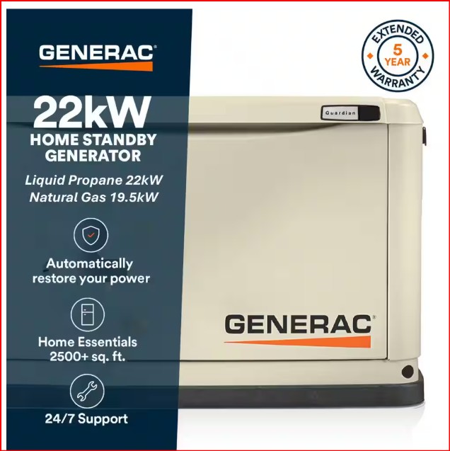 22,000 Watt - Dual Fuel Air- Cooled Whole House Home Standby Generator, Smart Home Monitoring & 200-AMP Transfer Switch