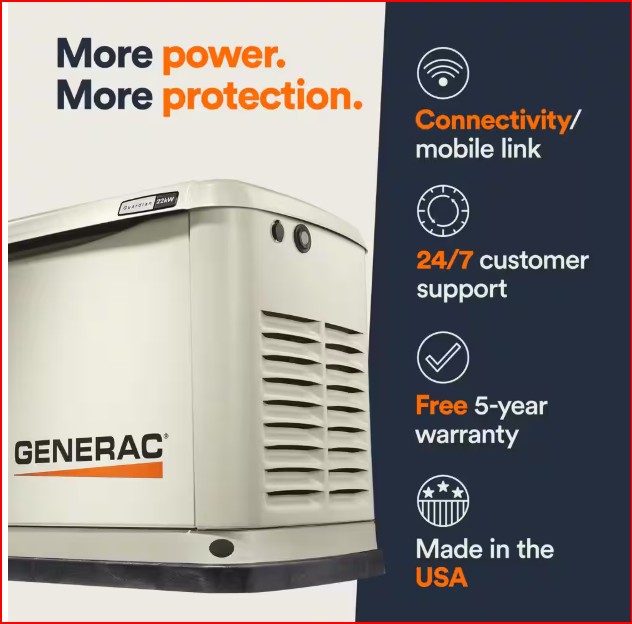 22,000 Watt - Dual Fuel Air- Cooled Whole House Home Standby Generator, Smart Home Monitoring