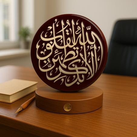 Trophée islamique – « ألا بذكر الله تطمئن القلوب » en cuivre doré