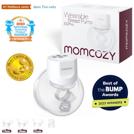 Momcozy S12 Pro – Tire-Lait Main Libre avec Inserts 24/21/19/17 mm