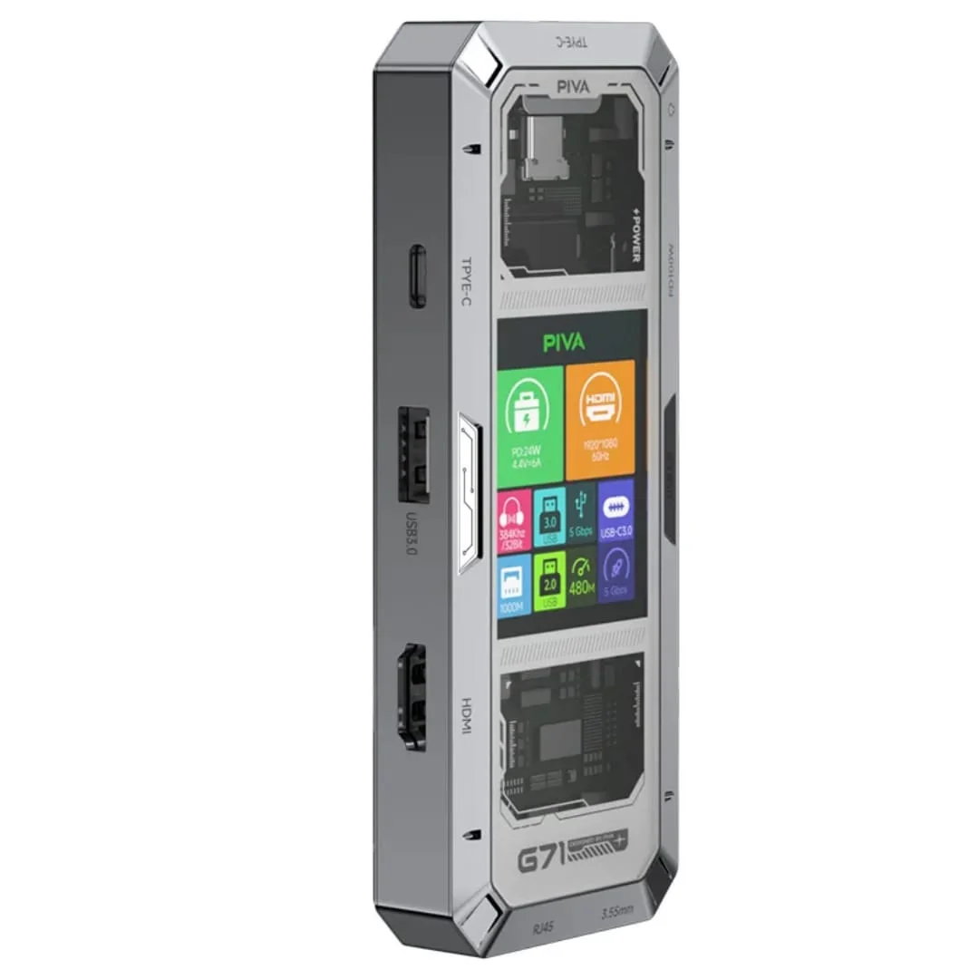 وصلة بيفا PIVA G71 الذكية 7 في 1 – أداء فائق وشحن سريع  PD 100W مع شاشة رقمية