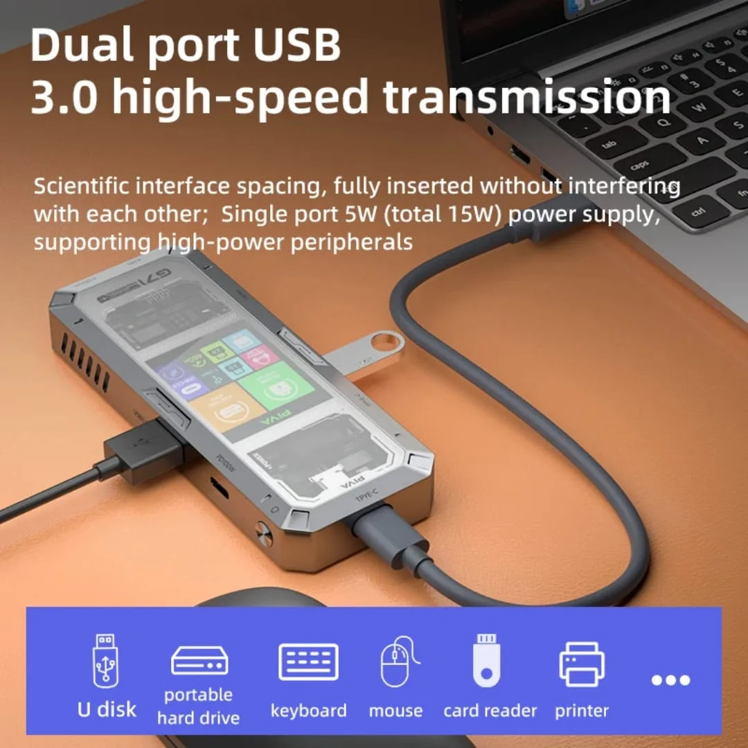 وصلة بيفا PIVA G71 الذكية 7 في 1 – أداء فائق وشحن سريع  PD 100W مع شاشة رقمية