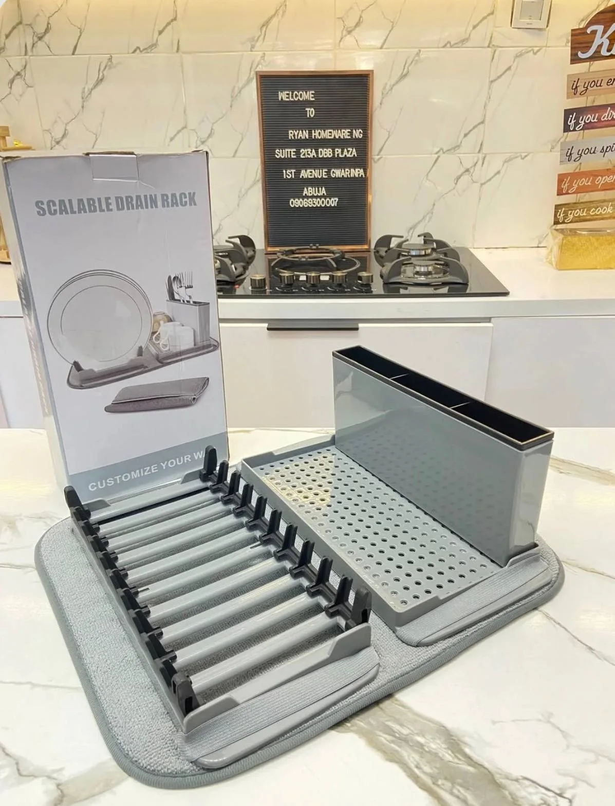 منظم أواني بعد الغسل بسجادة ماصّة وقابل للطي