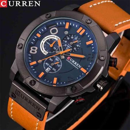 Montre homme Curren 8285 Top Marque Chronograph Quartz Montres Hommes Montre de poignet en cuir de sport 24 heures sur 24