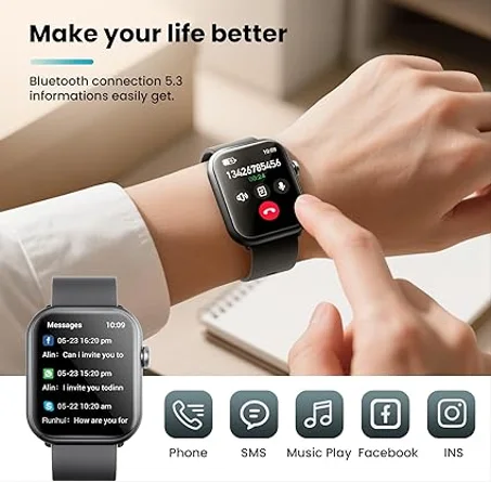 هوموجو ساعة ذكية للرجال والنساء، بطارية 1000mAh متوافقة مع اندرويد وايفون، تتبع اللياقة البدنية مع معدل ضربات القلب/SPo2/مراقب النوم، اكثر من 100 وضع رياضي، مقاومة للماء IP68