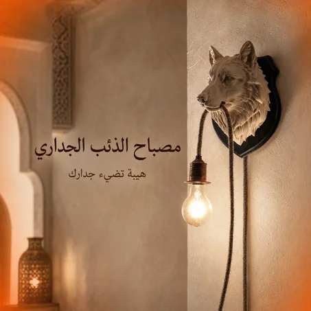 مصباح الذئب الجداري – إضاءة ديكورية بتصميم فني مميز