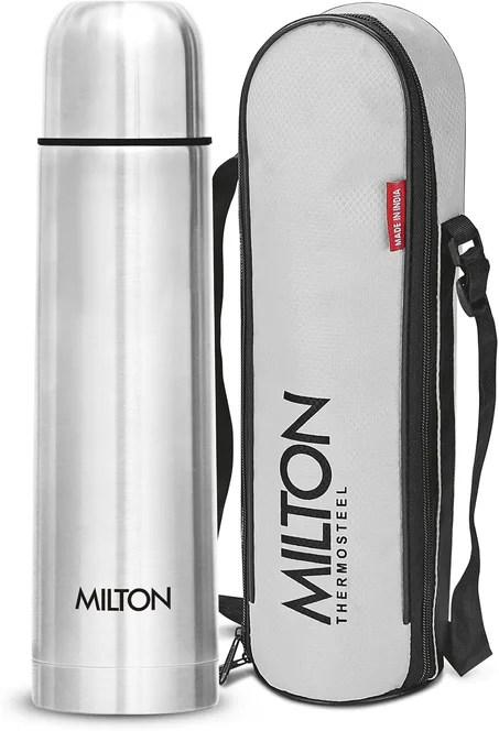 Milton Thermosteel Tapa abatible 500, Termo aislado al vacío de doble pared 500 ml | 16 oz | Botella de agua fría y caliente durante 24 horas con tapa, de acero inoxidable, sin BPA, a prueba 