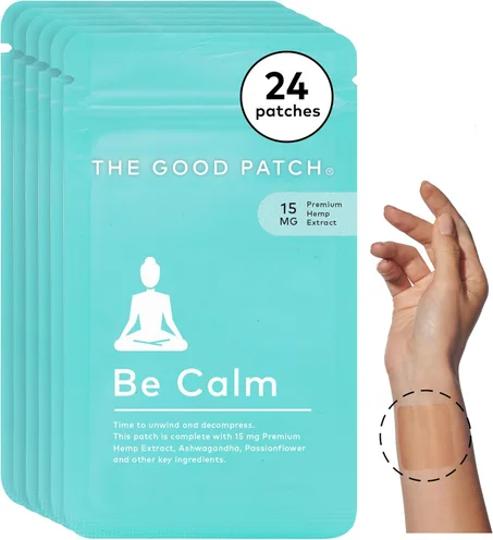 The Good Patch Parche Be Calm con cáñamo, desenrolla y descomprime, parche natural con extracto de cáñamo, raíz de ashwagandha, pasiflor, bienestar portátil alimentado por plantas, liberación