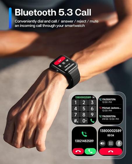 ساعة ذكية للرجال والنساء (بلوتوث للرد/ إجراء المكالمات)، ساعة ذكية اليكسا مدمجة،  IP68، نظامي iOS واندرويد