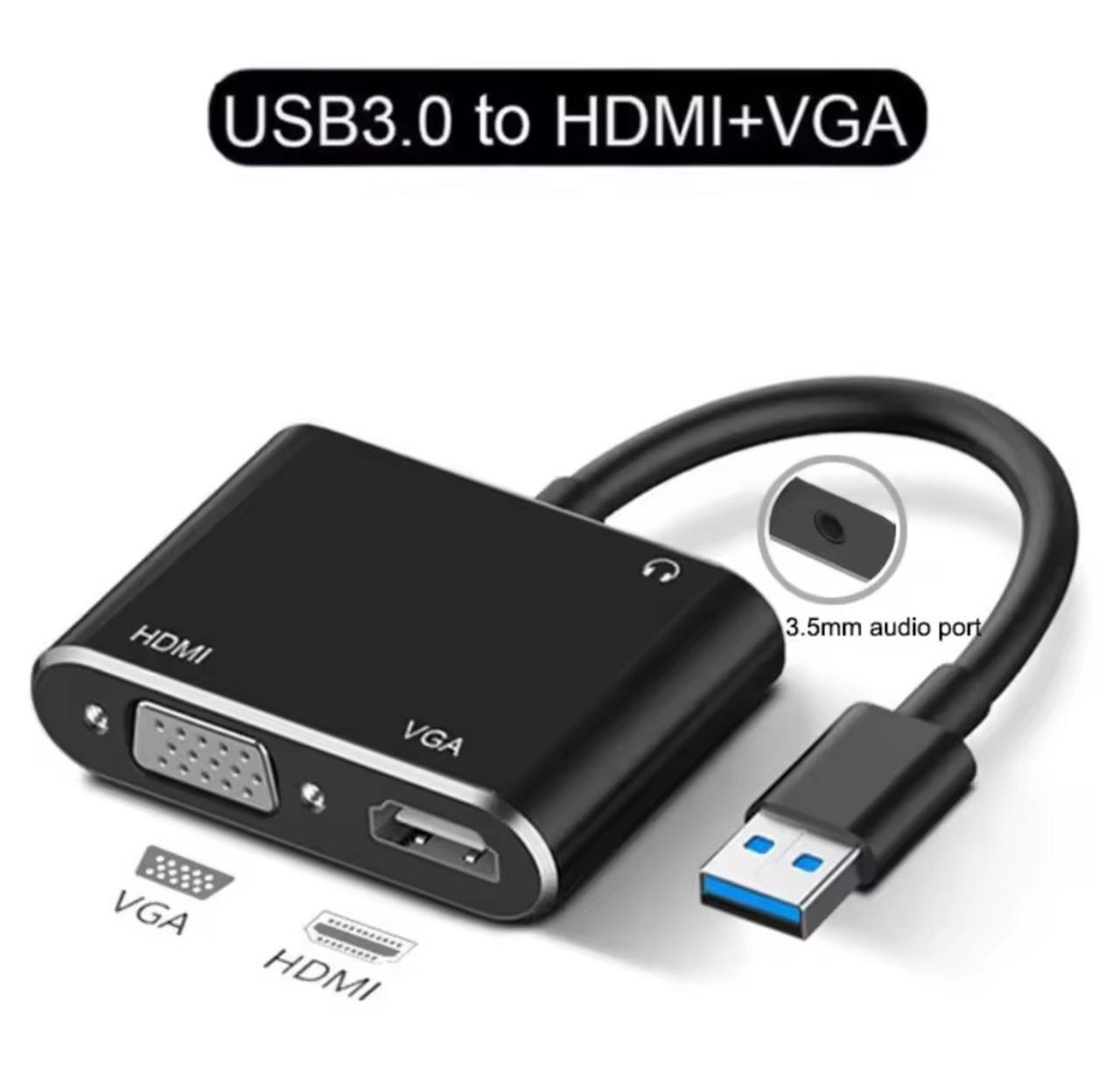 Hub Universel 3-en-1 – Sortie 4K HDMI, VGA & Audio pour Bureau & Gaming | محول قوي يناسب جميع أجهزتك
