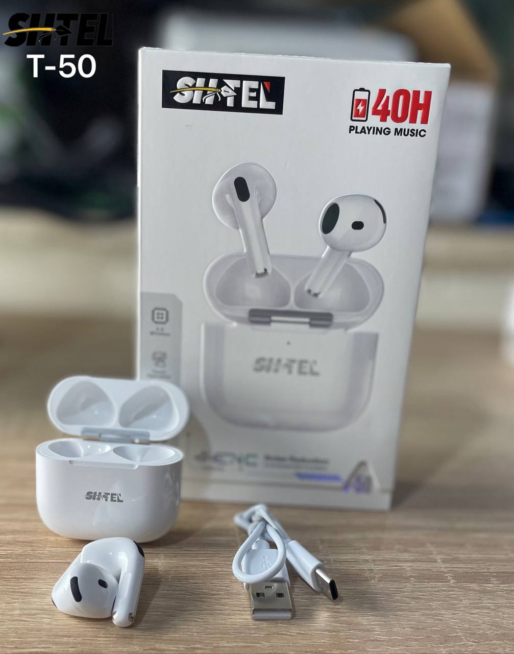 Shtel T50 – سماعات أذن لاسلكية (AirPods) مع كابل Type-C وBluetooth