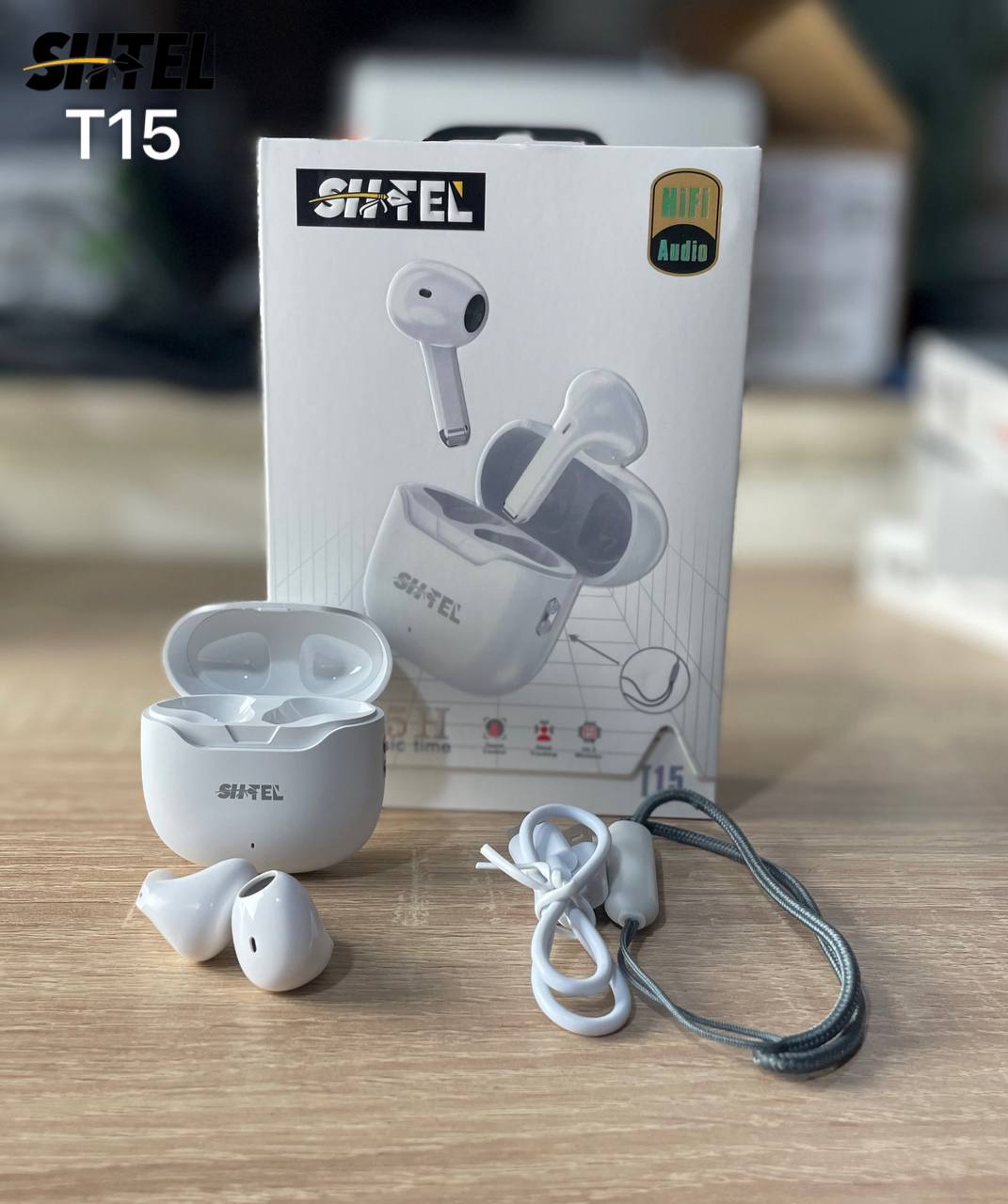 Shtel T15 – سماعات أذن لاسلكية بتقنية Bluetooth مع كابل Type-C (متوفرة باللون الأبيض والأسود)