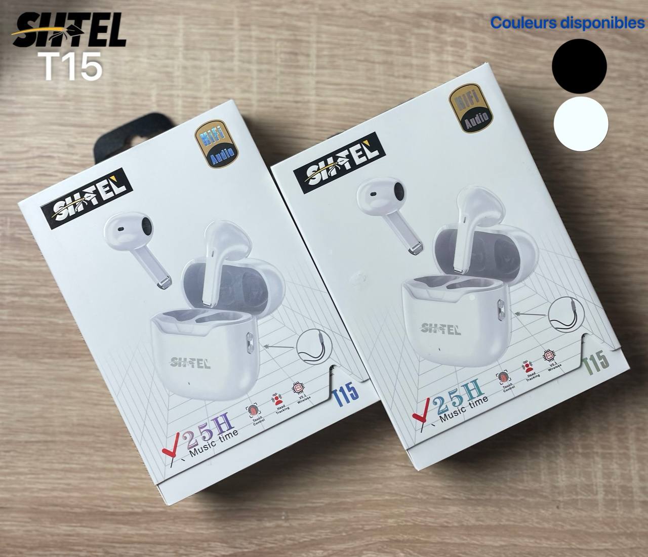 Shtel T15 – سماعات أذن لاسلكية بتقنية Bluetooth مع كابل Type-C (متوفرة باللون الأبيض والأسود)
