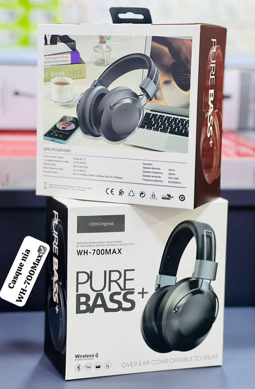 WH-700MAX – سماعة رأس لاسلكية بصوت Pure Bass+، تدعم Bluetooth، FM، و بطاقة SD
