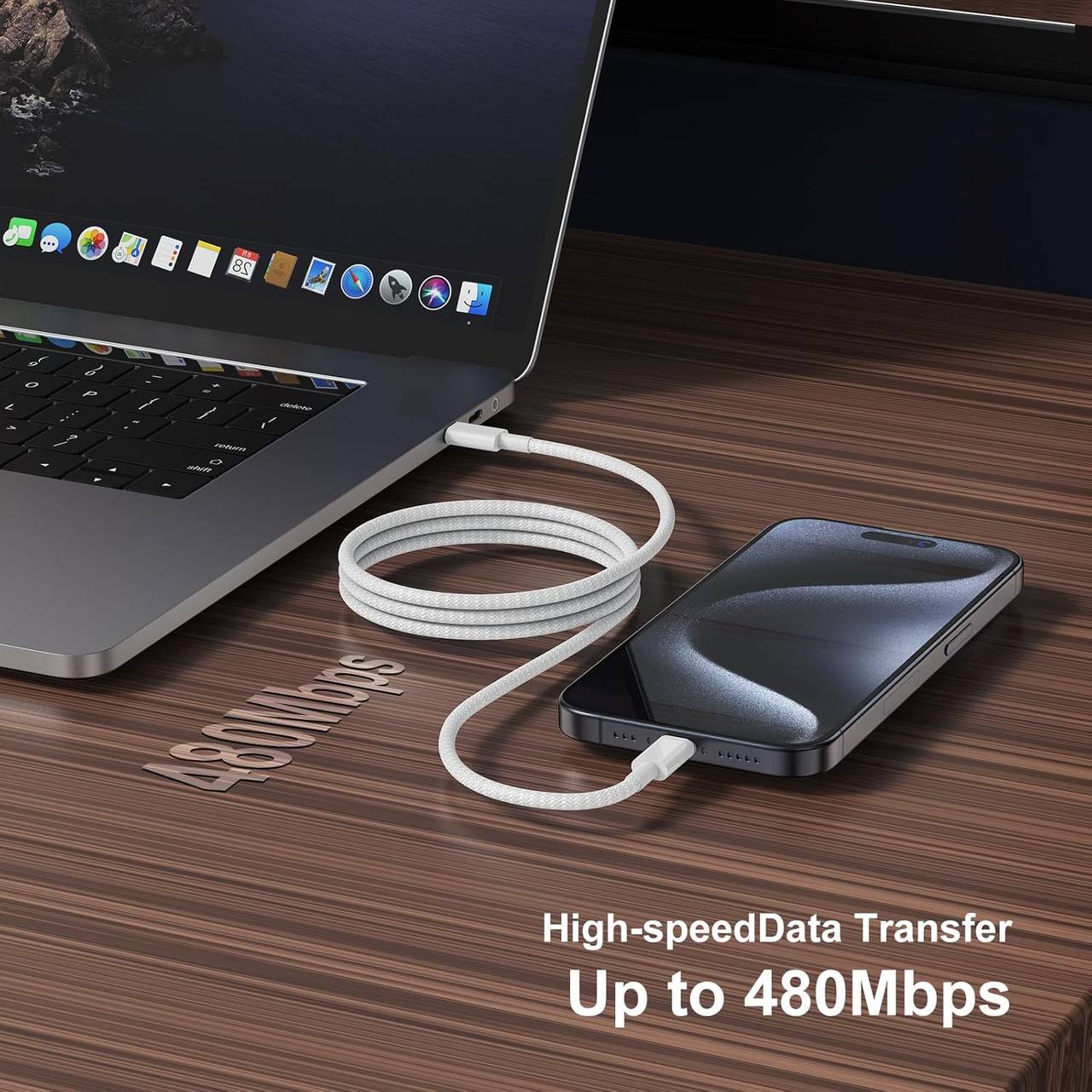 كابل Type-C إلى Type-C بطول 1 متر – نايلون مجدول – شحن سريع لأجهزة iPhone 15 / 16