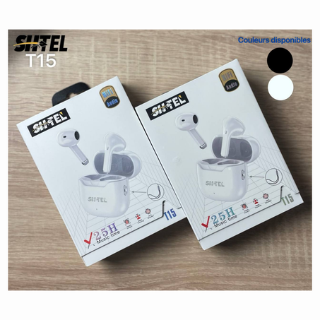 Shtel T15 – سماعات أذن لاسلكية بتقنية Bluetooth مع كابل Type-C (متوفرة باللون الأبيض والأسود)