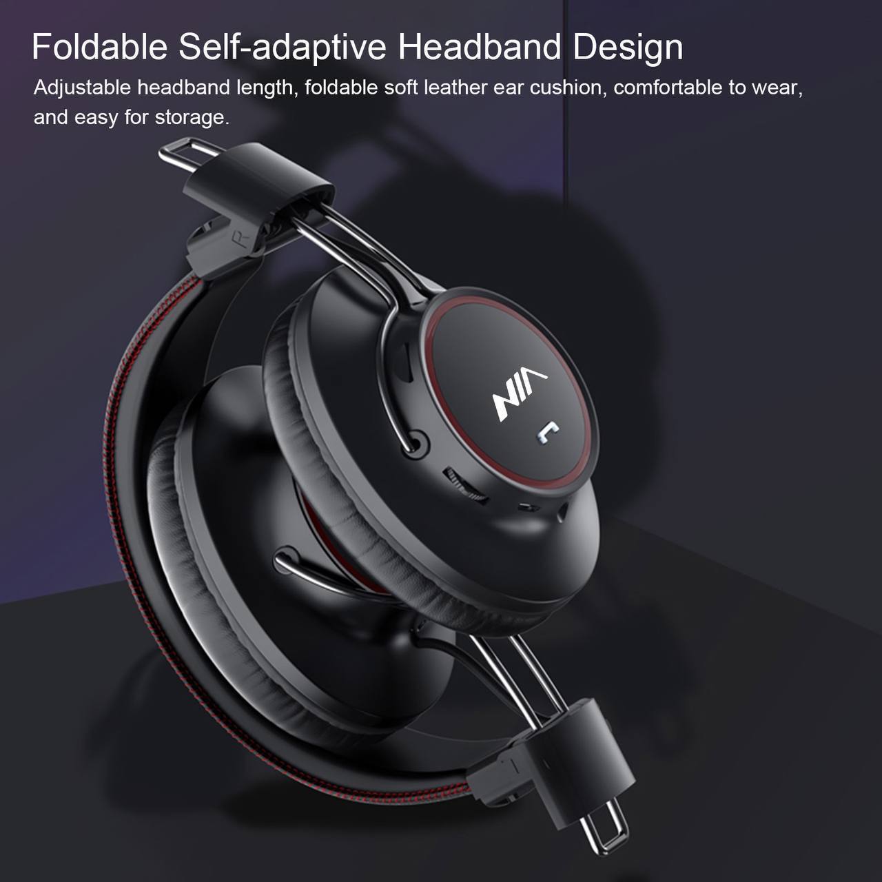 NIA S3000 – سماعة رأس لاسلكية قابلة للطي مع ميكروفون، AUX، بطاقة TF، وتشغيل MP3