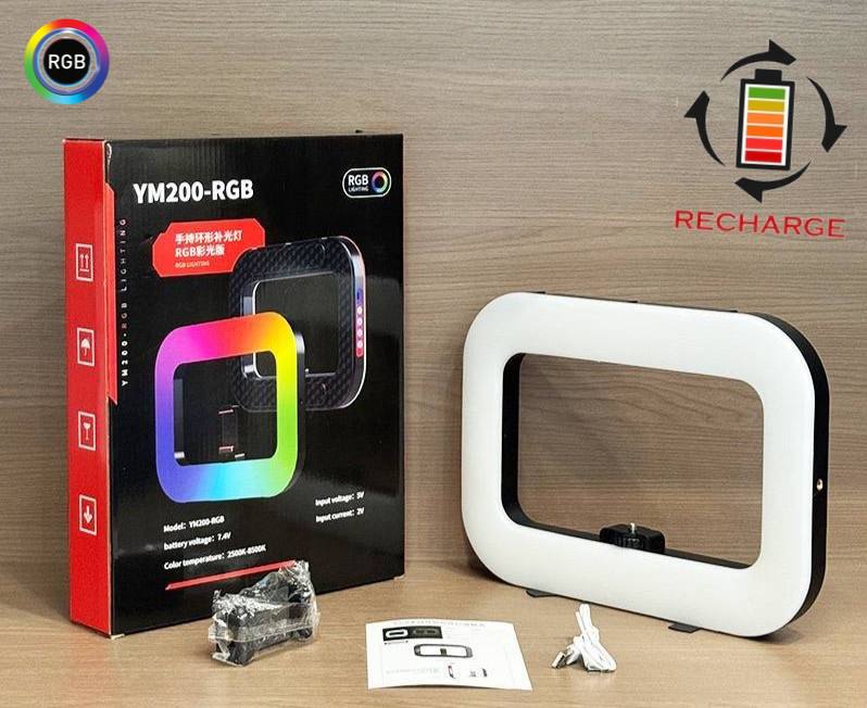 مصباح RGB LED الدائري مع حامل الهاتف - قابلة لإعادة الشحن، تعمل باللمس، متعدد الألوان