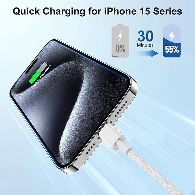 كابل Type-C إلى Type-C بطول 1 متر – نايلون مجدول – شحن سريع لأجهزة iPhone 15 / 16
