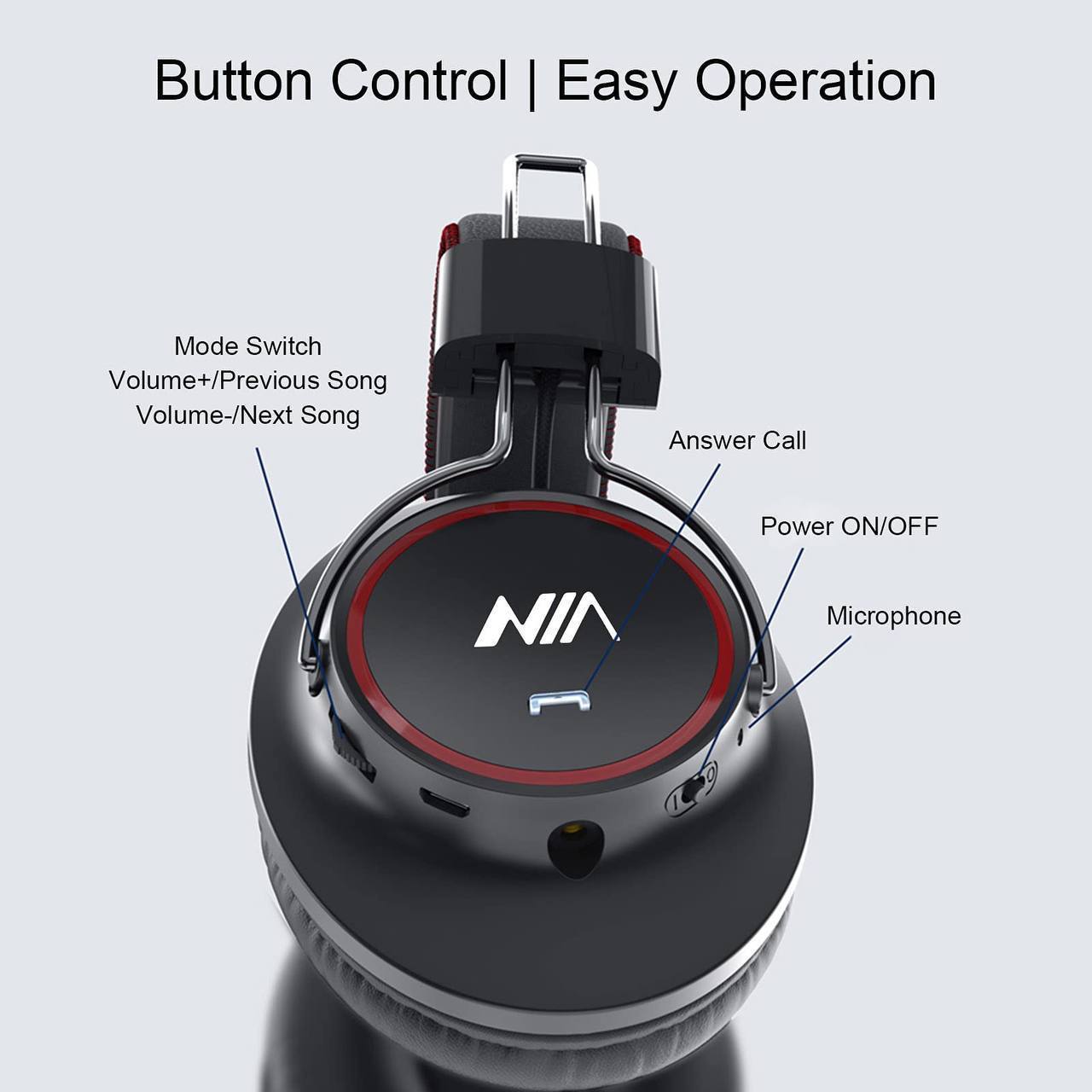 NIA S3000 – سماعة رأس لاسلكية قابلة للطي مع ميكروفون، AUX، بطاقة TF، وتشغيل MP3