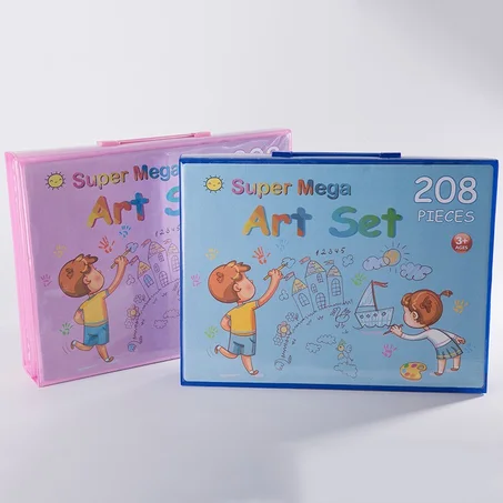 Valise d'Art & Dessin Enfant Mega 208 Pièces — Feutres, Crayon de Couleur, Peinture & Chevalet Double Face Intégré