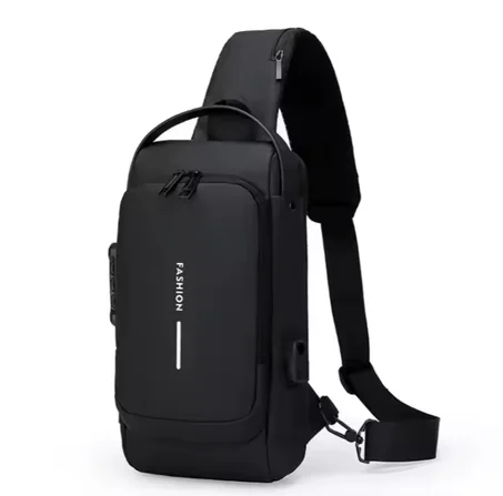 Sac de Poitrine Anti-Vol Imperméable pour Homme — Sling Bag Multifonction avec Serrure à Code & Port USB