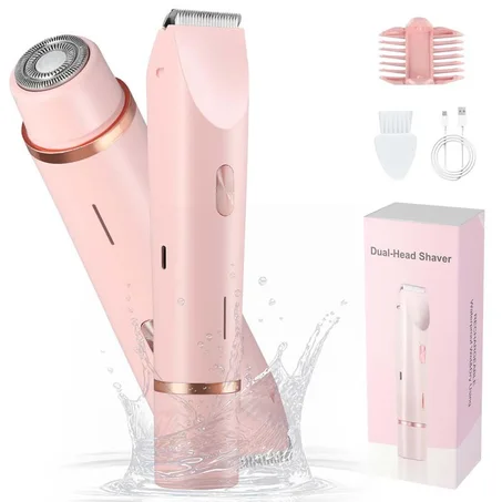 Rasoir & Tondeuse Électrique Étanche 2-en-1 pour Femme — Rechargeable USB, Double Tête de Précision (Aisselles, Maillot, Jambes & Visage)