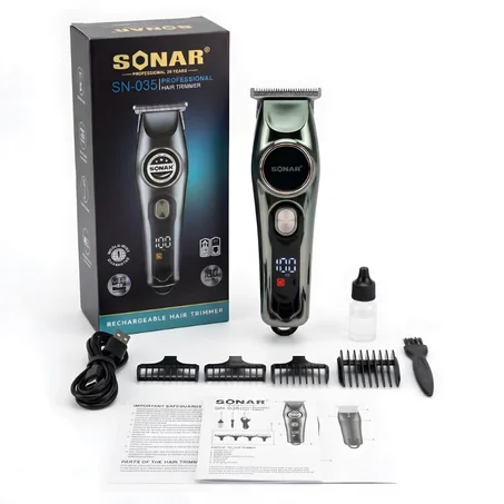Tondeuse Cheveux & Barbe Professionnelle SN-035 — Lame en Acier Fin, Écran LCD & 2 Vitesses Réglables (Rechargeable USB)
