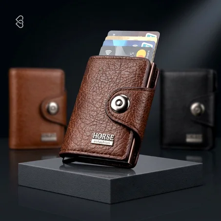 Portefeuille Homme en Cuir Véritable avec Porte-Cartes Pop-Up & Protection Anti-Piratage RFID — Modèle Hores