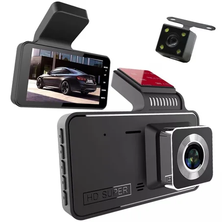 Caméra de Recul & Dashcam Auto 4" Full HD 1080P — Double Objectif Grand Angle, Vision Nocturne & Enregistrement en Boucle