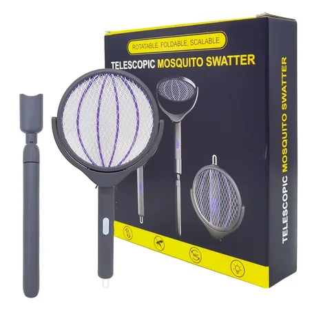 Raquette Anti-Moustique Électrique Téléscopique & Pliable 360° — Rechargeable USB & Attrape-Mouche UV