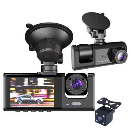 Caméra de Voiture Dashcam 3 Objectifs Full HD (Avant + Intérieur + Arrière) — Écran IPS 2", Wi-Fi, Vision Nocturne & Mode Parking