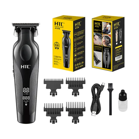 Tondeuse Cheveux & Barbe Professionnelle HTC AT-576 — Lame en Métallurgie des Poudres, Batterie Lithium 1400mAh & Autonomie 180 Min (Rechargeable USB Type-C)