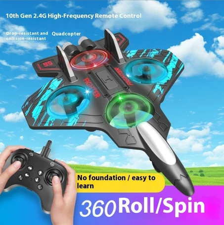 Avion / Drone Télécommandé 4 Canaux avec Éclairage LED — Détection par Gravité, Cascades 360°, Incassable & Retour Automatique (100m)