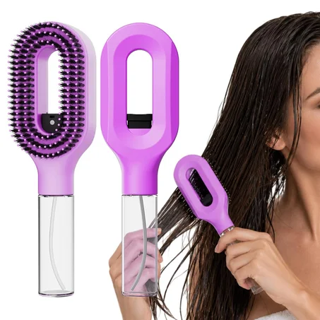 Brosse Démêlante 2-en-1 avec Spray Vaporisateur Intégré — Peigne Anti-Frisottis & Anti-Statique pour Coiffage Facile (Maison & Voyage)