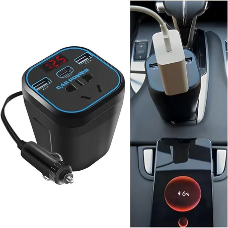 Convertisseur & Inverseur de Tension Auto 12V/24V vers 220V — Prise Universelle, Port USB / Type-C & Écran Digital LED