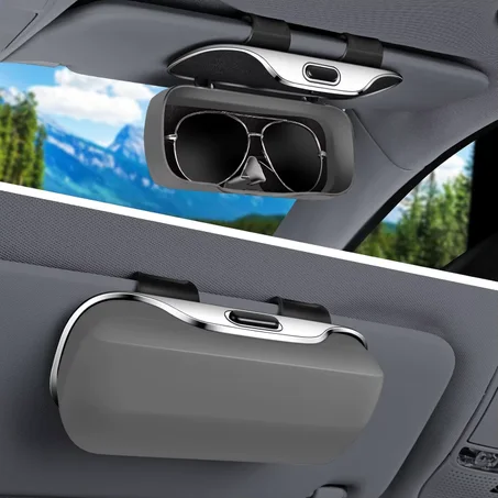 Boîte & Support pour Lunettes de Soleil pour Pare-Soleil Voiture — Protection Rigide & Clip Universel