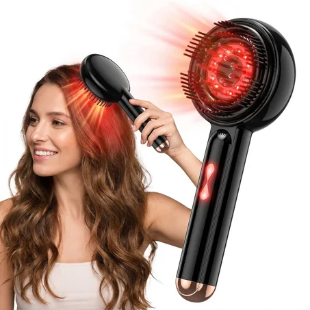 Peigne de Massage Électrique & Applicateur de Sérum Capillaire — Photothérapie Lumière Rouge, Vibrations & Anti-Chute