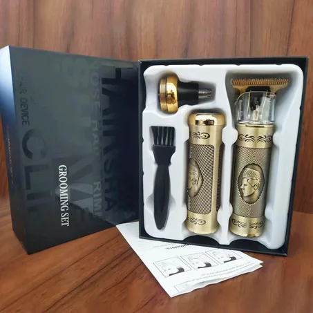 Tondeuse Multifonction 3-en-1 — Cheveux, Barbe & Nez/Oreilles avec Lame en Acier Inoxydable & Rechargeable