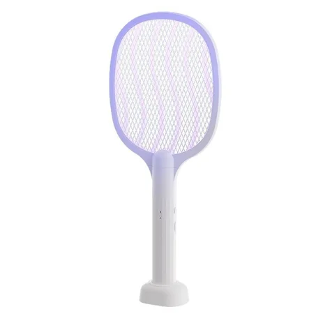 Raquette Anti-Moustique Électrique 2-en-1 Rechargeable — Mode Piège UV Automatique Nuit & Socle de Recharge (Chambre & Salon)