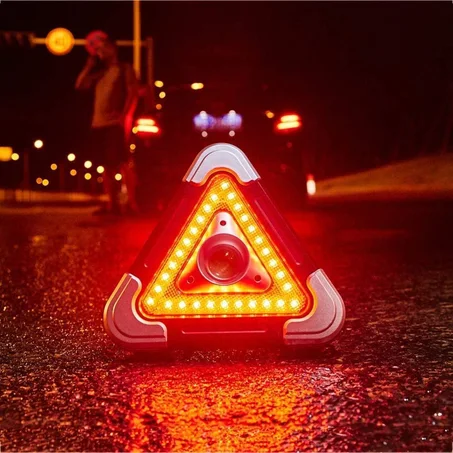 Triangle de Signalisation LED Pliable & Projecteur de Travail — Lampe d'Urgence Rechargeable USB & Solaire avec Mode Clignotant Rouge